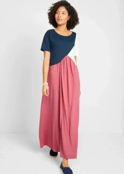 bonprix Nachhaltigere Materialien|Kleider^Shirtkleid aus Baumwoll- Viskose Mischung rauchhimbeere/dunkelblau/wollweiß