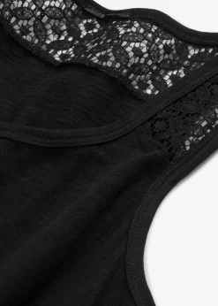 bonprix Kleider|Bekleidung·Pullover & Strickjacken^Shirtkleid aus Baumwolle mit Spitze schwarz