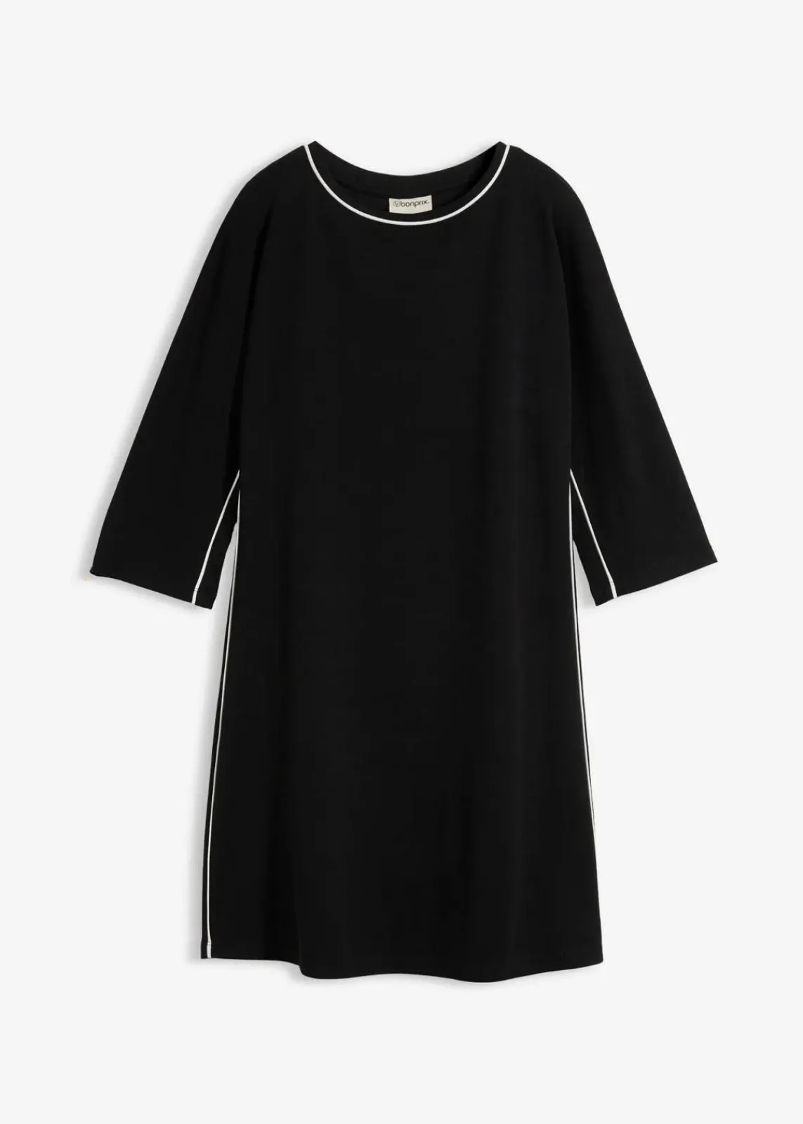 bonprix Bekleidung·Pullover & Strickjacken|Nachhaltigere Materialien^Shirtkleid aus Bio Bauwolle mit Kontrastpiping schwarz