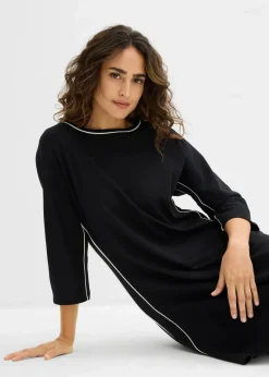 bonprix Bekleidung·Pullover & Strickjacken|Nachhaltigere Materialien^Shirtkleid aus Bio Bauwolle mit Kontrastpiping schwarz