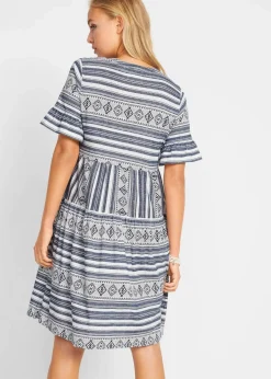bonprix Bekleidung·Pullover & Strickjacken|Kleider^Shirtkleid aus fließendem Viskose-Mix weiß/dunkelblau bedruckt