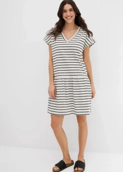 bonprix Kleider^Shirtkleid aus reiner Baumwolle natur/schwarz gestreift