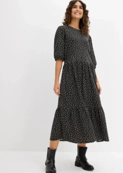 bonprix Kleider|Bekleidung·Pullover & Strickjacken^Shirtkleid aus reiner Baumwolle schwarz/wollweiß gepunktet