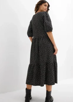 bonprix Kleider|Bekleidung·Pullover & Strickjacken^Shirtkleid aus reiner Baumwolle schwarz/wollweiß gepunktet
