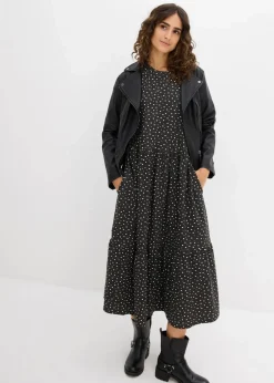 bonprix Kleider|Bekleidung·Pullover & Strickjacken^Shirtkleid aus reiner Baumwolle schwarz/wollweiß gepunktet