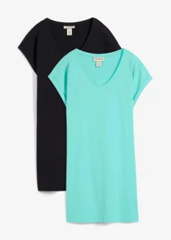 bonprix Bekleidung·Röcke|Bekleidung·Pullover & Strickjacken^Shirtkleid aus reiner Bio-Baumwolle (2er Pack) schwarz/pazifikgrün
