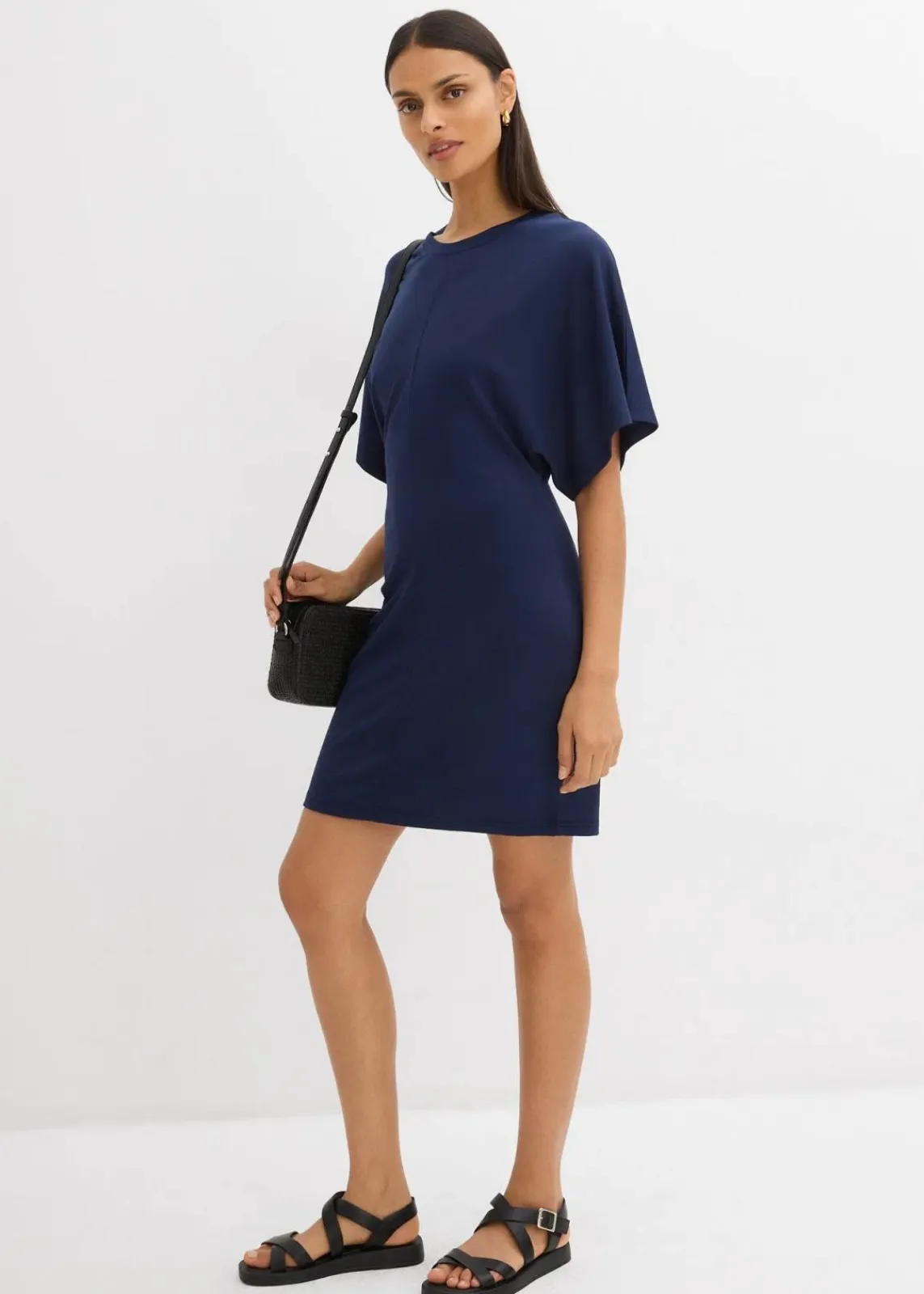 bonprix Kleider^Shirtkleid aus softem Punto di Roma dunkelblau