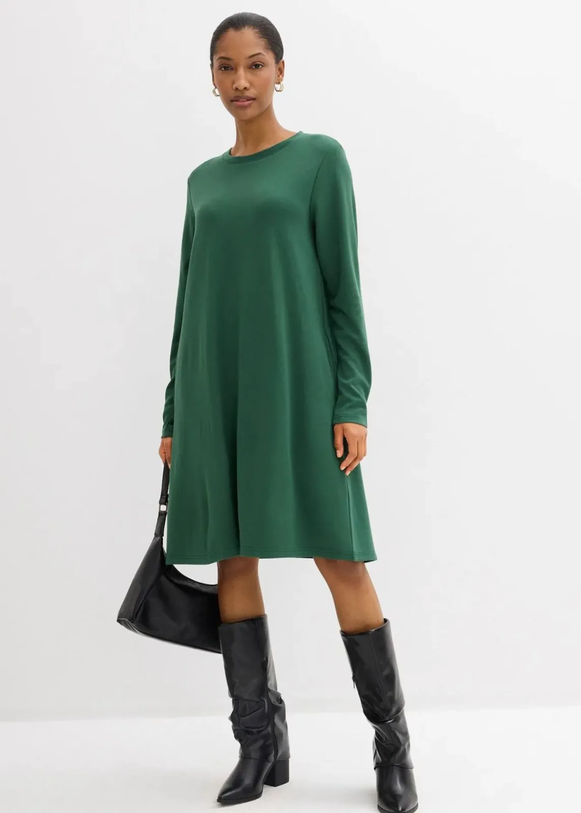 bonprix Kleider|Bekleidung·Pullover & Strickjacken^Shirtkleid in A-Linie aus Viskose-Mix dunkelgrün