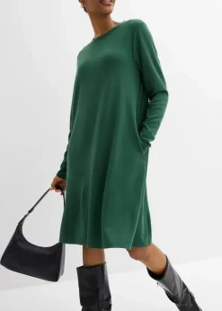 bonprix Kleider|Bekleidung·Pullover & Strickjacken^Shirtkleid in A-Linie aus Viskose-Mix dunkelgrün