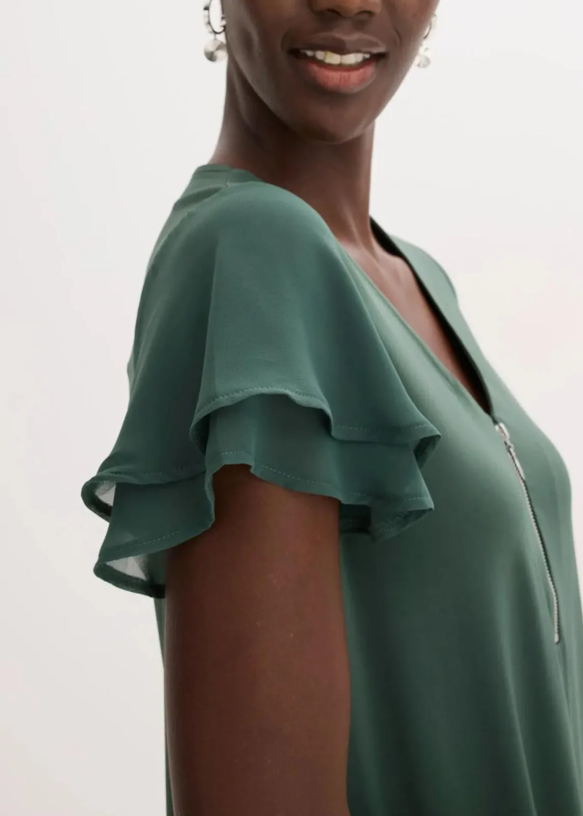 bonprix Kleider^Shirtkleid mit Chiffonärmeln schattengrün