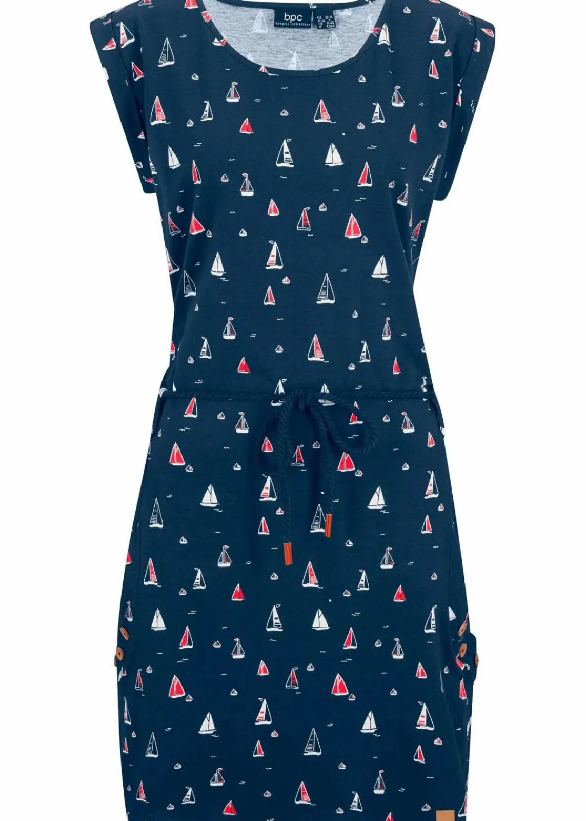 bonprix Kleider|Bekleidung·Pullover & Strickjacken^Shirtkleid mit Flügelärmeln und Druck dunkelblau bedruckt