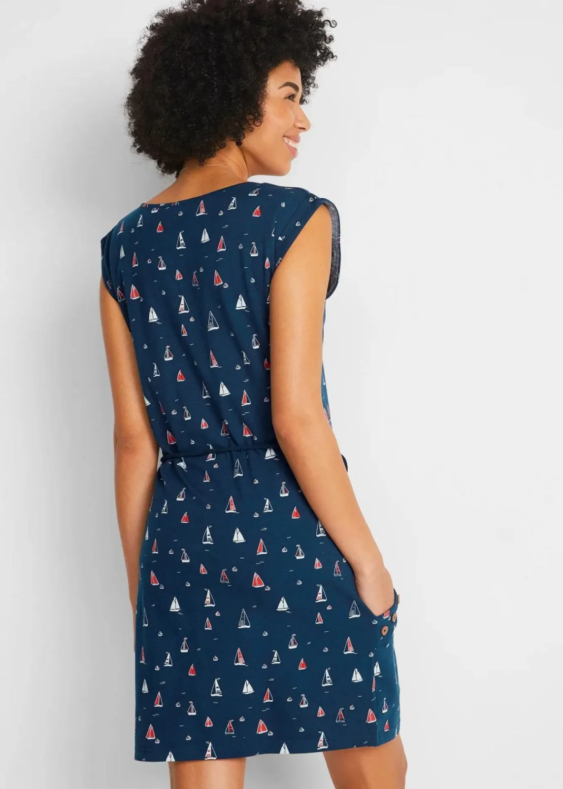 bonprix Kleider|Bekleidung·Pullover & Strickjacken^Shirtkleid mit Flügelärmeln und Druck dunkelblau bedruckt