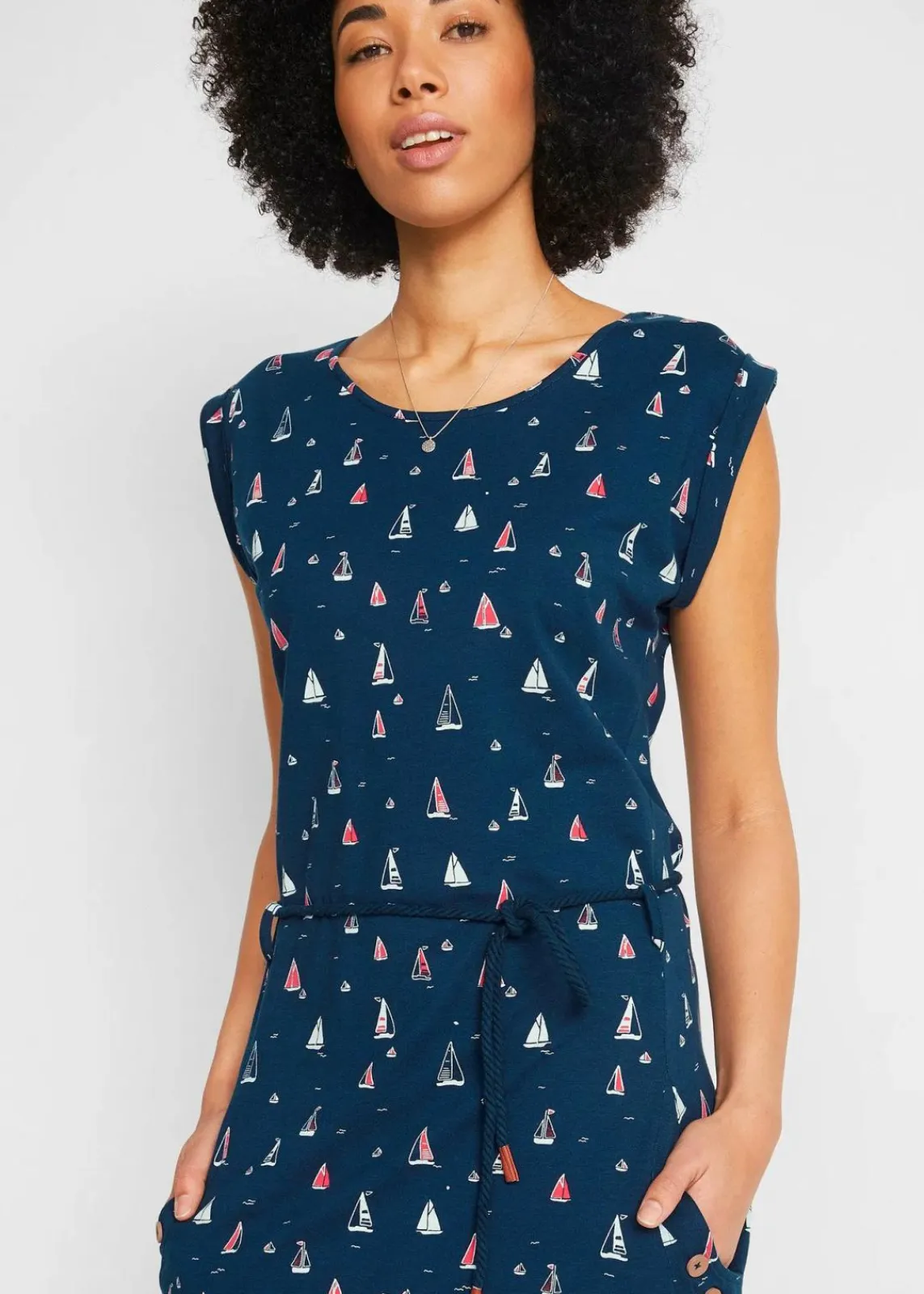 bonprix Kleider|Bekleidung·Pullover & Strickjacken^Shirtkleid mit Flügelärmeln und Druck dunkelblau bedruckt
