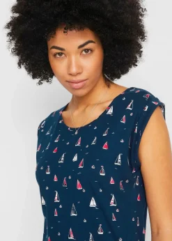 bonprix Kleider|Bekleidung·Pullover & Strickjacken^Shirtkleid mit Flügelärmeln und Druck dunkelblau bedruckt