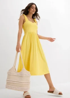 bonprix Nachhaltigere Materialien|Kleider^Shirtkleid mit leicht ausgestelltem Saum aus Baumwoll-Viskose-Mix tulpengelb
