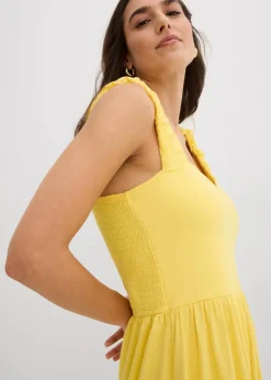 bonprix Nachhaltigere Materialien|Kleider^Shirtkleid mit leicht ausgestelltem Saum aus Baumwoll-Viskose-Mix tulpengelb