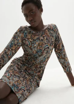 bonprix Kleider|Bekleidung·Pullover & Strickjacken^Shirtkleid mit Paisley Druck schwarz/beige paisley