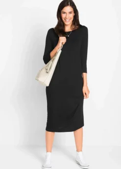 bonprix Basics|Nachhaltigere Materialien^Shirt-Kleid mit 3/4-Ärmeln schwarz