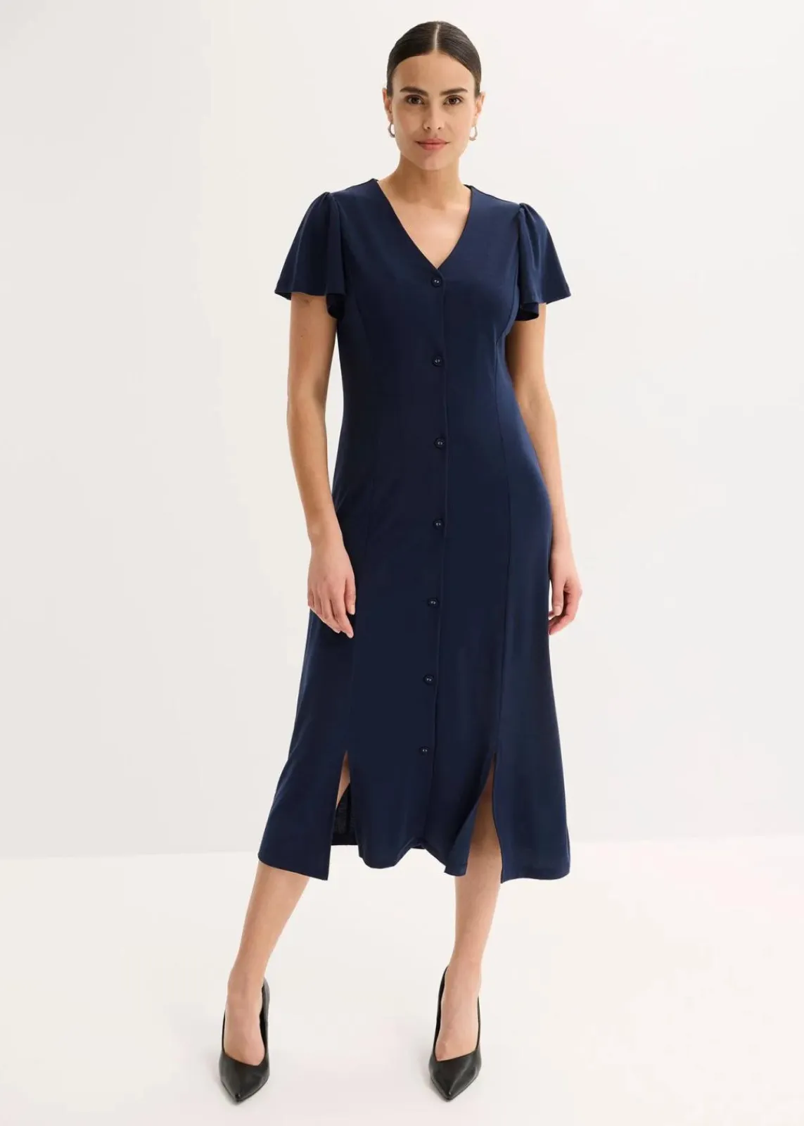 bonprix Bekleidung·Pullover & Strickjacken^Shirtkleid mit Schlitz dunkelblau