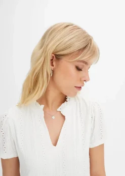 bonprix Bekleidung·Pullover & Strickjacken|Kleider^Shirtkleid mit Spitze weiß