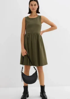 bonprix Kleider|Bekleidung·Pullover & Strickjacken^Shirtkleid mit Taschen aus reiner Baumwolle dunkeloliv