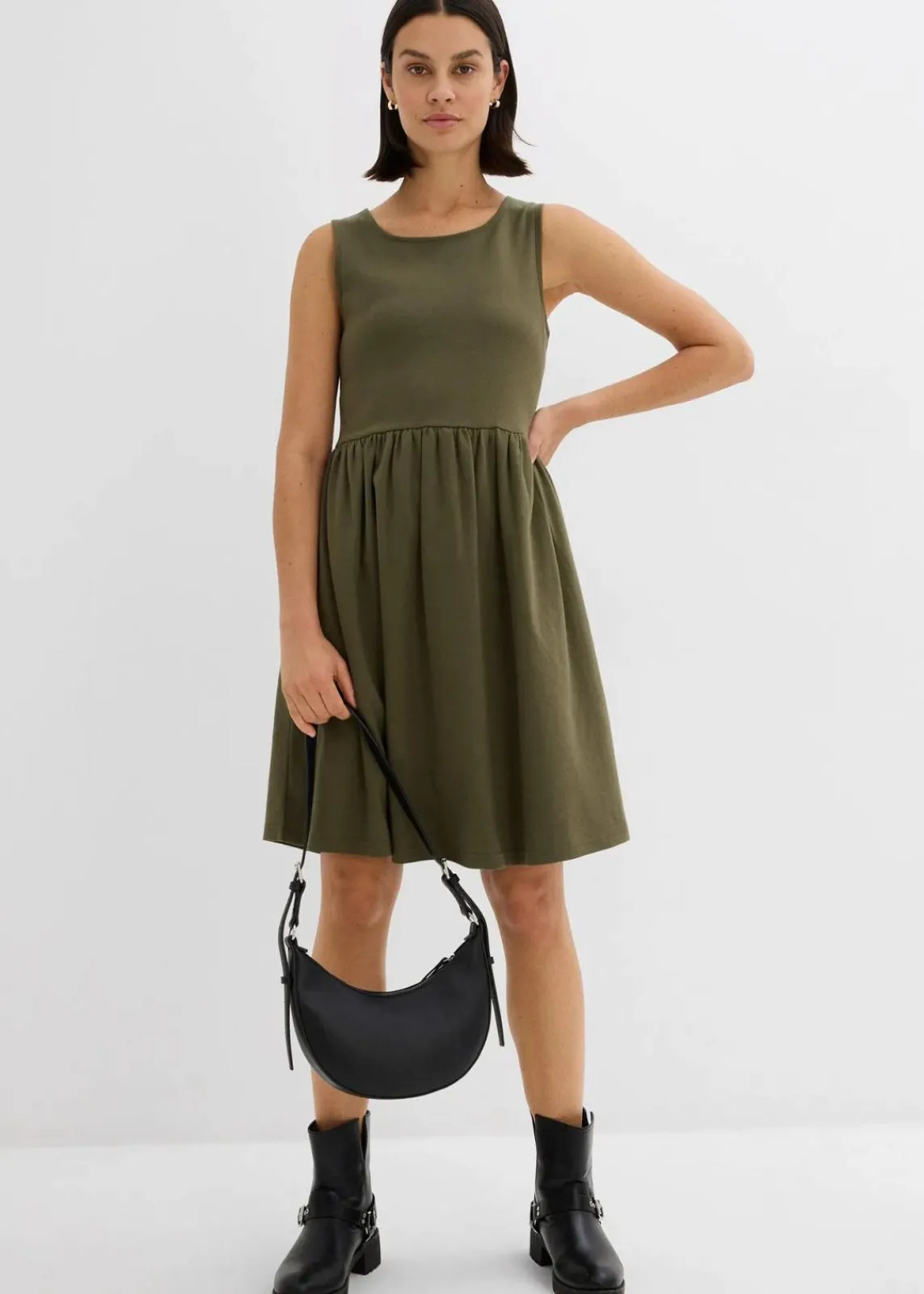 bonprix Kleider|Bekleidung·Pullover & Strickjacken^Shirtkleid mit Taschen aus reiner Baumwolle dunkeloliv