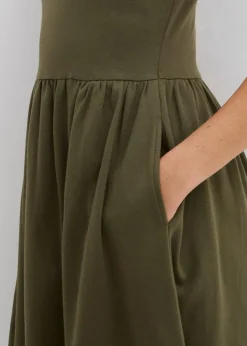 bonprix Kleider|Bekleidung·Pullover & Strickjacken^Shirtkleid mit Taschen aus reiner Baumwolle dunkeloliv