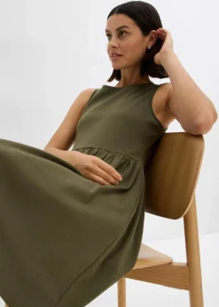 bonprix Kleider|Bekleidung·Pullover & Strickjacken^Shirtkleid mit Taschen aus reiner Baumwolle dunkeloliv