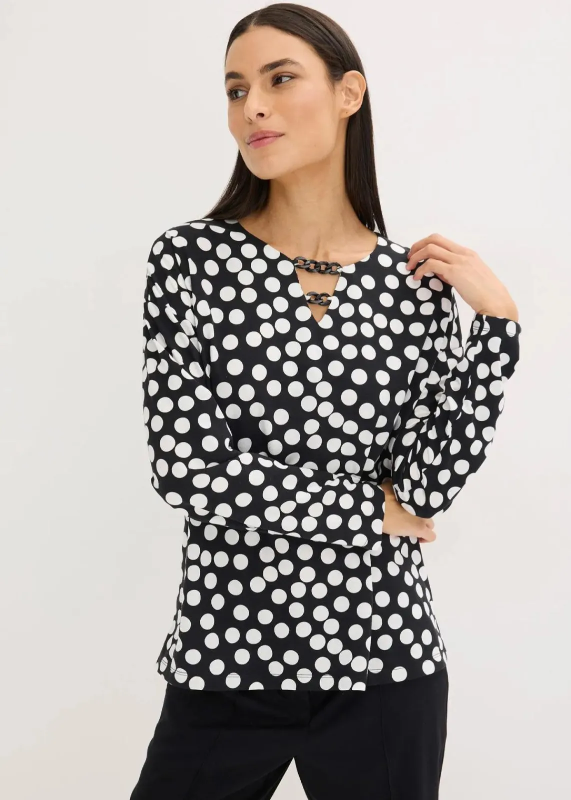 bonprix Shirts & Tops^Shirt-Tunika schwarz/wollweiß gepunktet