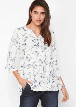 bonprix Shirts & Tops|Nachhaltigere Materialien^Shirt-Tunika, 3/4-Arm wollweiß floral