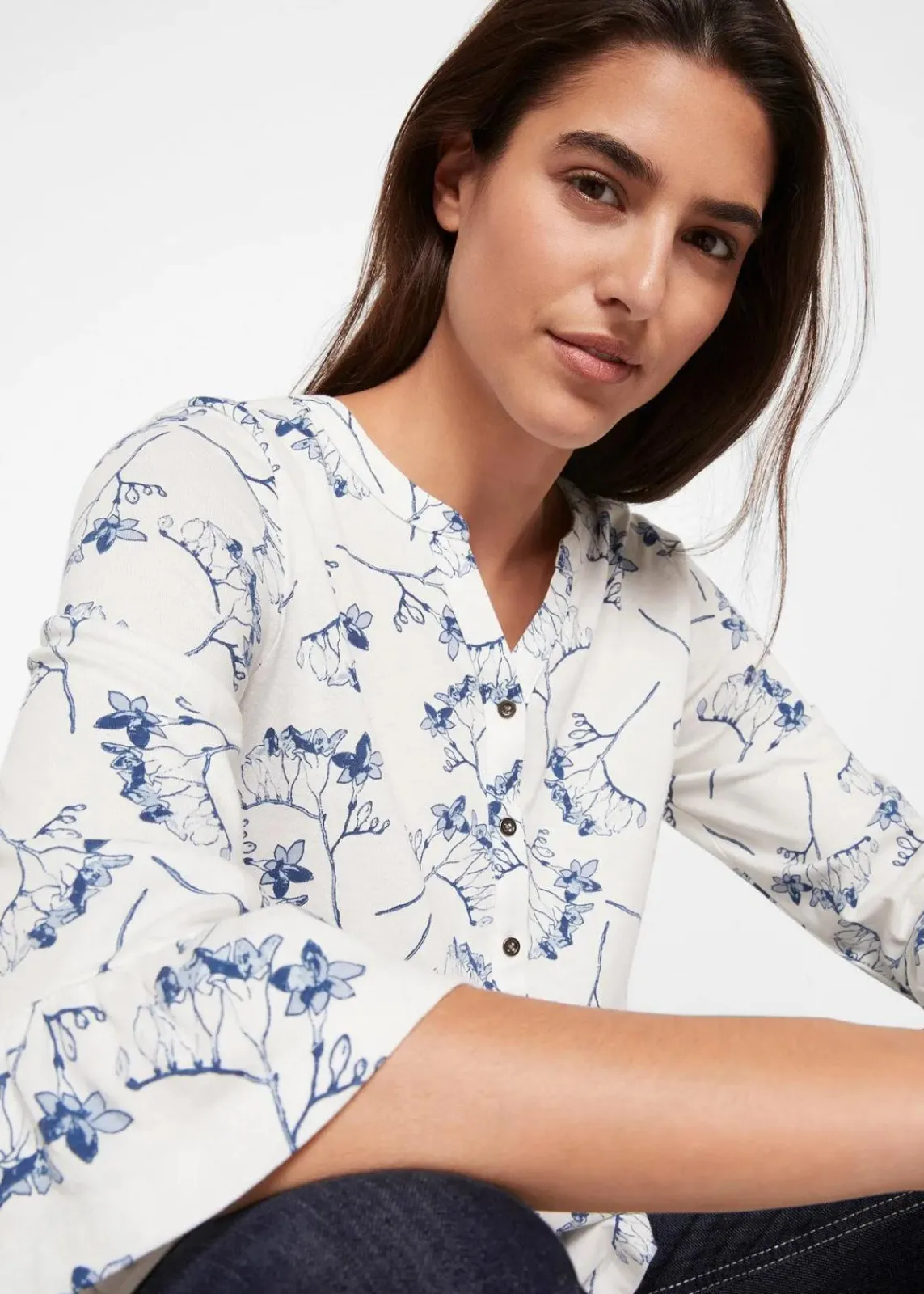 bonprix Shirts & Tops|Nachhaltigere Materialien^Shirt-Tunika, 3/4-Arm wollweiß floral