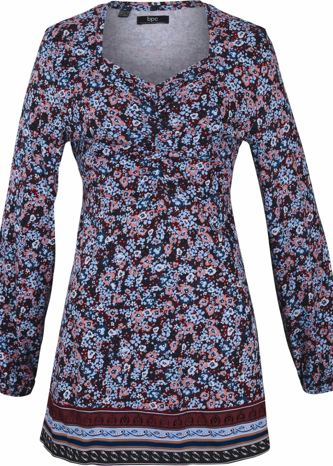 bonprix Shirts & Tops|Nachhaltigere Materialien^Shirt-Tunika aus Baumwoll-Viskose-Mix dunkelblau floral