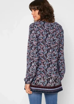 bonprix Shirts & Tops|Nachhaltigere Materialien^Shirt-Tunika aus Baumwoll-Viskose-Mix dunkelblau floral