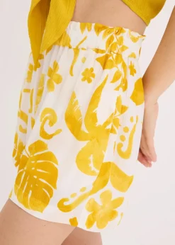 bonprix Bekleidung·Outdoorbekleidung|Bekleidung·Kleider^Shorts aus strukturierter Viskose weiß/lemoncurry floral