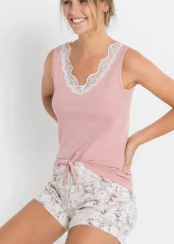 bonprix Wäsche·Nachtwäsche|Nachtwäsche^Shorty mit feiner Spitze rosenholz bedruckt