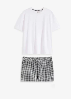 bonprix Wäsche·Nachtwäsche|Nachtwäsche^Shorty mit gewebter Shorts weiß kariert