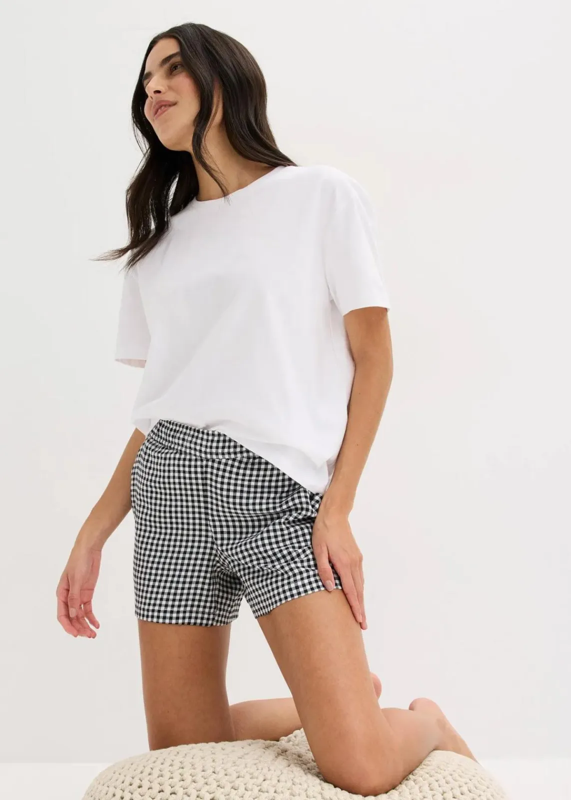 bonprix Wäsche·Nachtwäsche|Nachtwäsche^Shorty mit gewebter Shorts weiß kariert