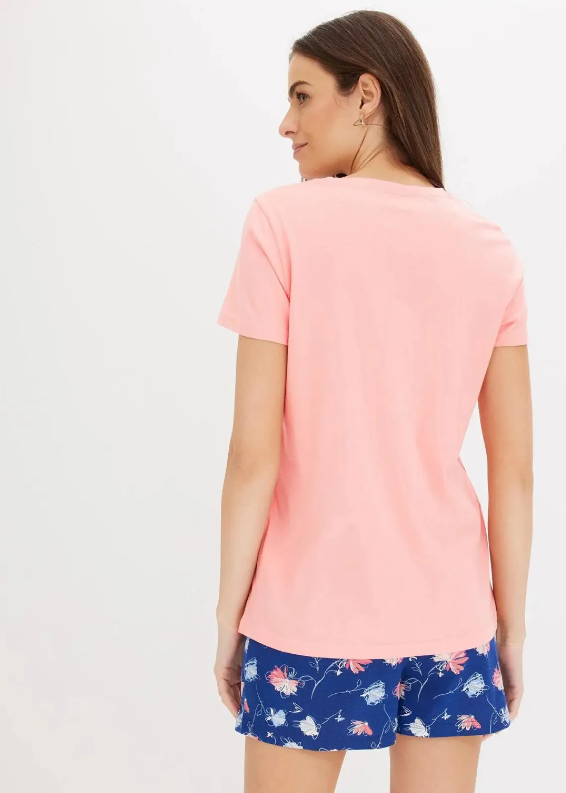 bonprix Wäsche·Nachtwäsche|Nachhaltigere Materialien^Shorty mit längerer Shorts softrosa/tiefseeblau geblümt