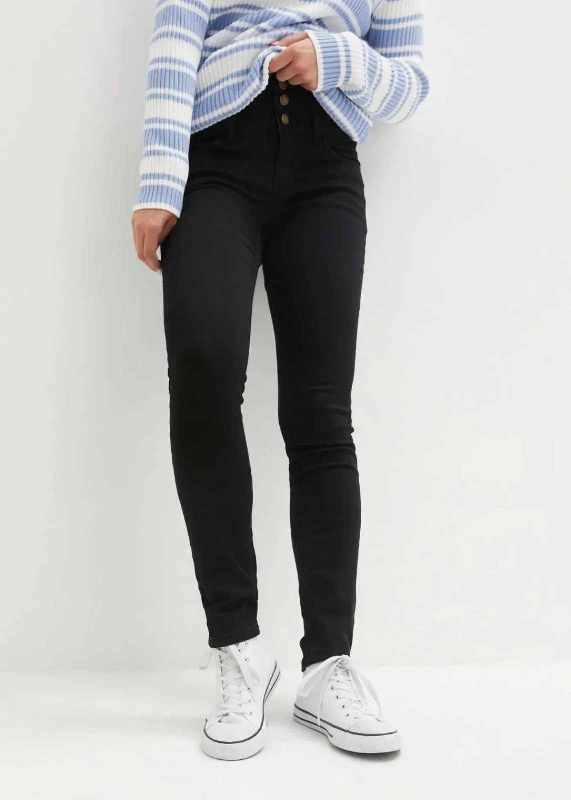 bonprix Kurzgrößen|Bekleidung·Shirts & Tops^Skinny Jeans High Waist, Shaping Thermojeans schwarz denim