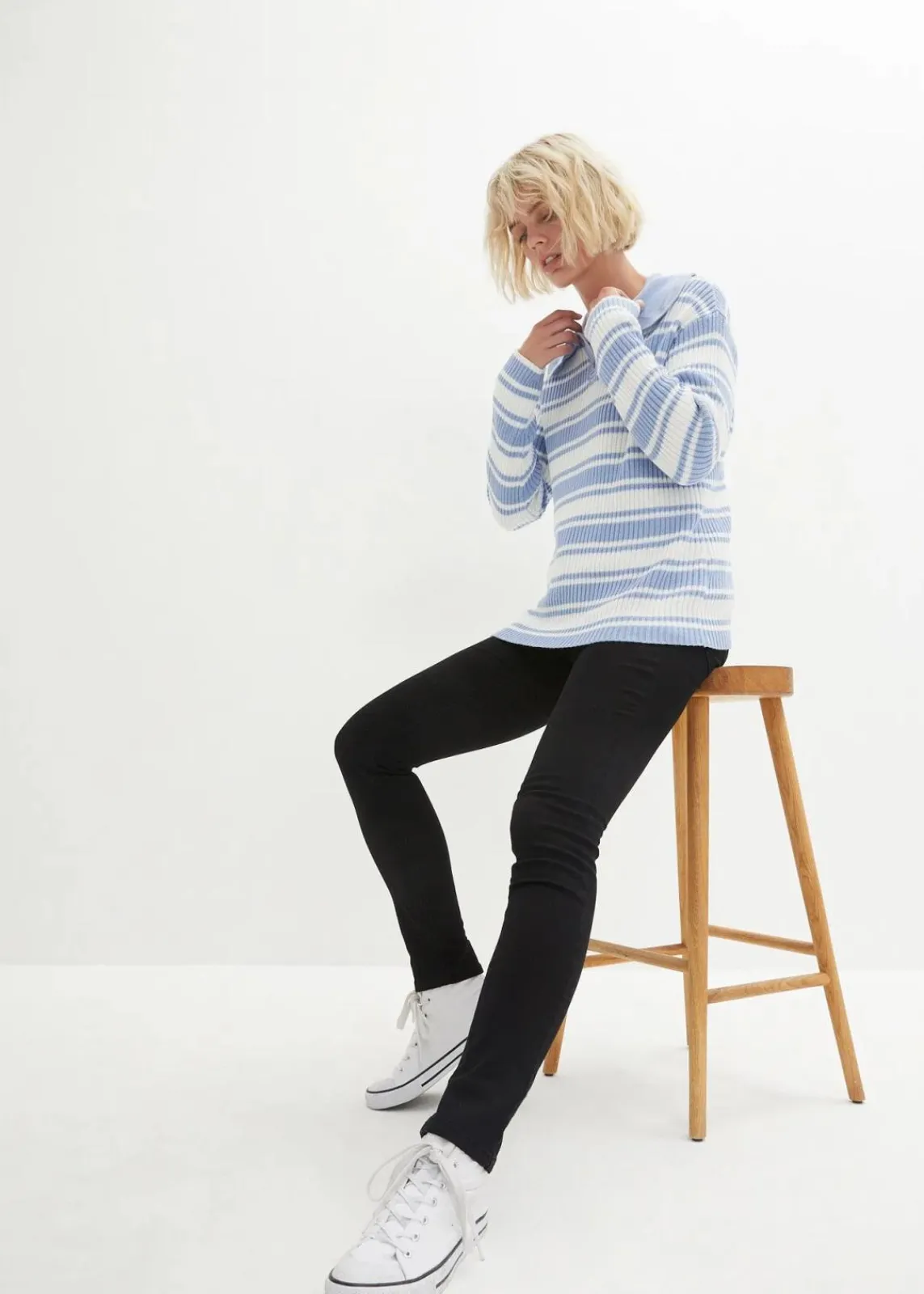 bonprix Kurzgrößen|Bekleidung·Shirts & Tops^Skinny Jeans High Waist, Shaping Thermojeans schwarz denim
