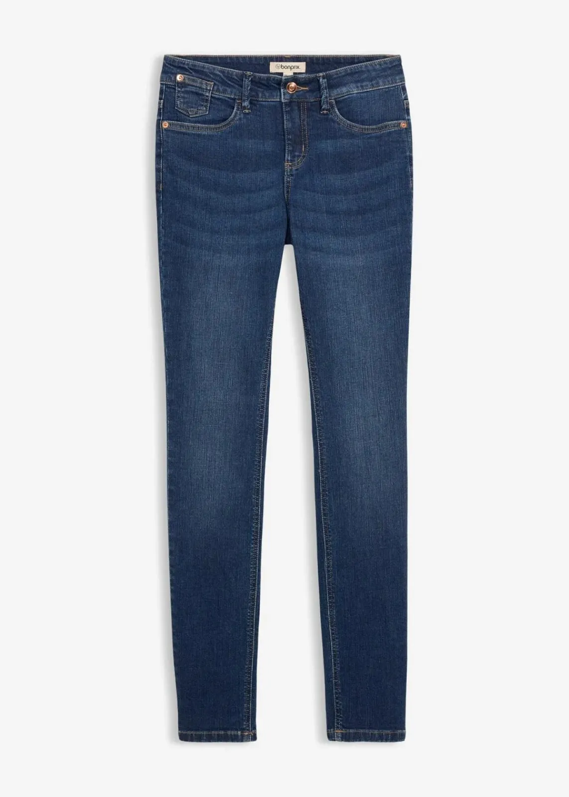 bonprix Kurzgrößen|Bekleidung·Shirts & Tops^Skinny Jeans Mid Waist, Bio Baumwolle dunkelblau denim used