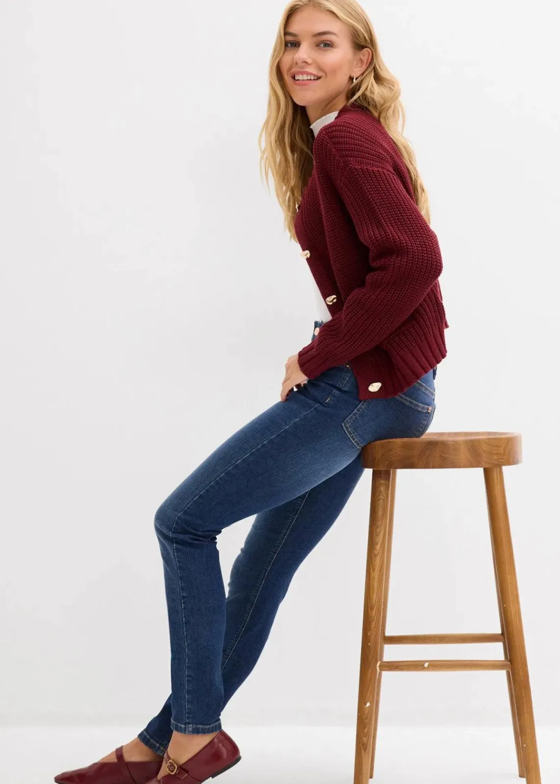 bonprix Kurzgrößen|Bekleidung·Shirts & Tops^Skinny Jeans Mid Waist, Bio Baumwolle dunkelblau denim used