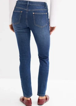 bonprix Jeans|Kurzgrößen^Skinny Jeans Mid Waist, Bio Baumwolle dunkelblau denim used