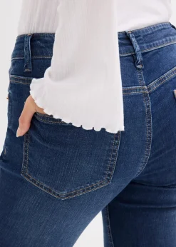 bonprix Jeans|Kurzgrößen^Skinny Jeans Mid Waist, Bio Baumwolle dunkelblau denim used