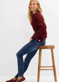bonprix Jeans|Kurzgrößen^Skinny Jeans Mid Waist, Bio Baumwolle dunkelblau denim used