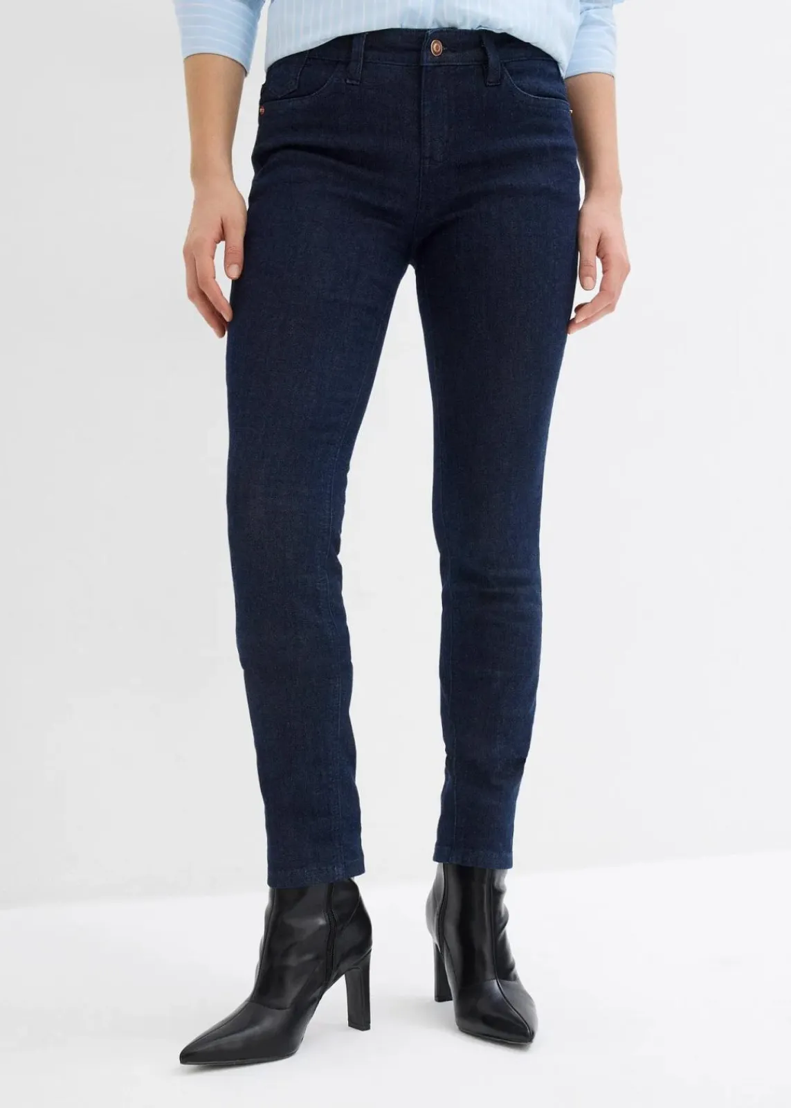 bonprix Jeans|Kurzgrößen^Skinny Jeans Mid Waist, Bio Baumwolle tiefblau denim ungewaschen