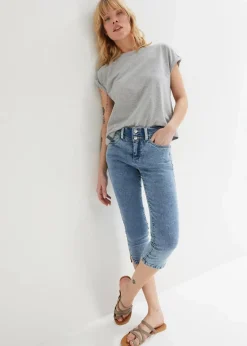 bonprix Bekleidung·Shirts & Tops|Jeans^Skinny Jeans Mid Waist, knieumspielend Stretch blau denim used