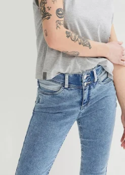 bonprix Bekleidung·Shirts & Tops|Jeans^Skinny Jeans Mid Waist, knieumspielend Stretch blau denim used