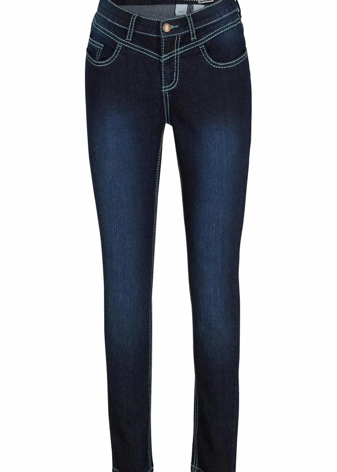 bonprix Bekleidung·Shirts & Tops|Jeans^Skinny Jeans Mid Waist, Kontrastnähte dunkelblau denim used