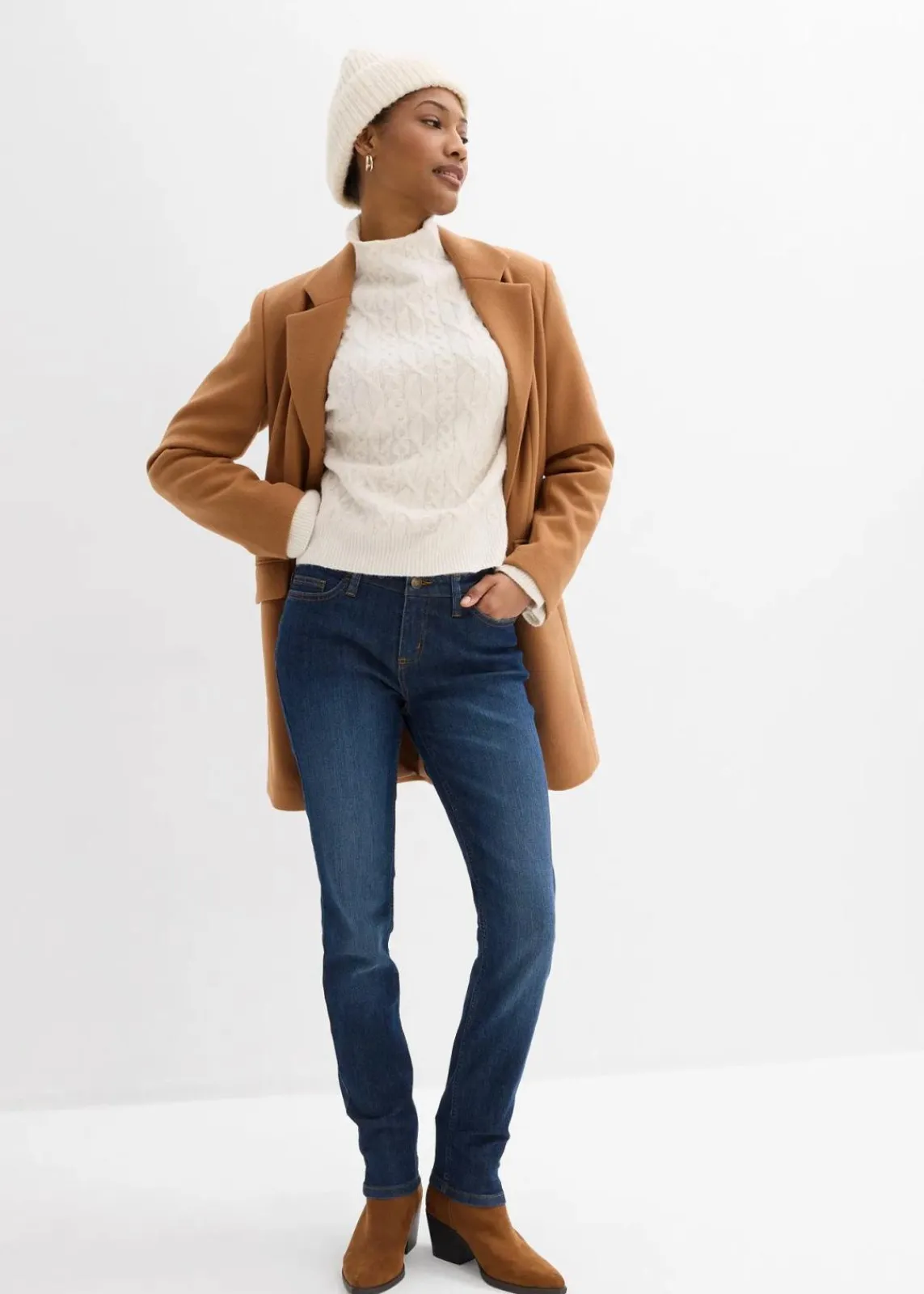 bonprix Jeans|Kurzgrößen^Skinny Jeans Mid Waist, Stretch dunkelblau used